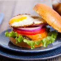 The Morning Dew Burger · Premium, 1/2 pound juicy, grilled beef burger (natural and sustainably raised from Niman Ran...