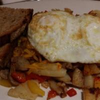 Mexican Hash · eggs any style with cheese, potatoes onions, peppers, bacon & sousage.