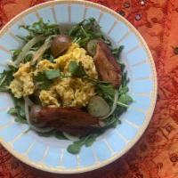 Egg ＆ Avocado Bowl · Egg, avocado, mushrooms, home fries on arugula bowl. 3 eggs scrambled, avocado, sauté mushro...
