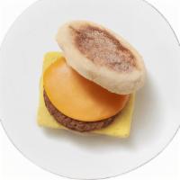 Philz Plant Powered Sandwich 			 · Beyond Meat sausage, Just Egg, Daiya cheddar cheese on English muffin.
