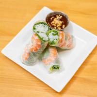 Spring Rolls · Fresh Shrimp, mint leaf, rice noodles &fresh salad wrapped with rice paper. Served with home...