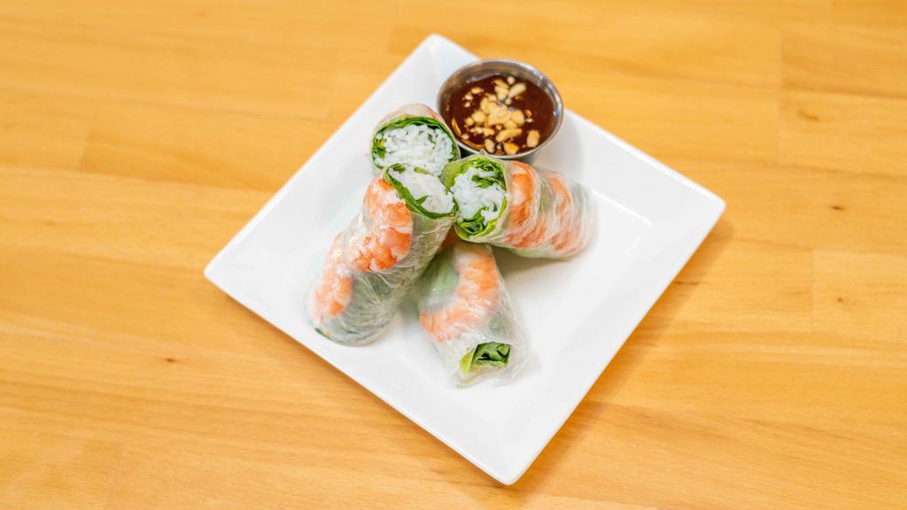 Spring Rolls · Fresh Shrimp, mint leaf, rice noodles &fresh salad wrapped with rice paper. Served with homemade hoisin sauce.