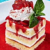 Strawberry Shortcake · Whipped cream, strawberry puree, strawberries, fresh mint.