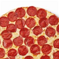Extramostbestest® Thin Crust Pepperoni · Large thin crust pizza topped right to the edge with Pepperoni and Cheese (2180 Cal).