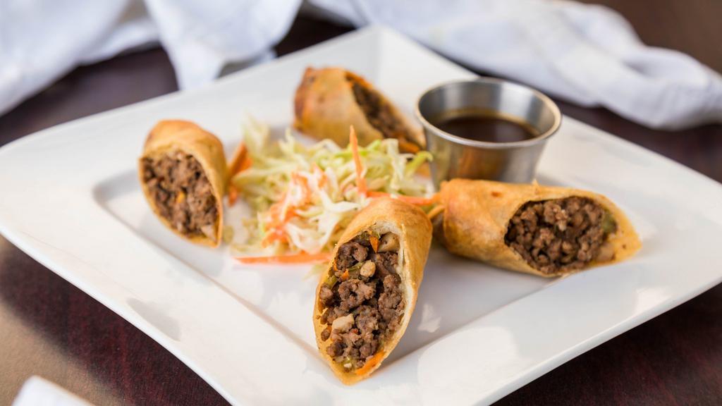 Beef Springs Rolls · Dry aged beef, cabbage, carrot, celery, cilantro and ginger plum sauce.