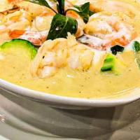 Green Curry · Choice of protein simmered in green curry sauce with bamboo shoots, green beans, zucchini, b...