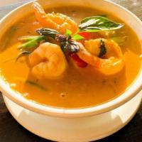 Panang Curry · Choice of protein simmered in peanut curry with green beans, carrot, bell peppers, basil, ka...