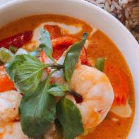Red Curry · Choice of protein simmered in red curry sauce with bamboo shoots, green beans, bell peppers,...
