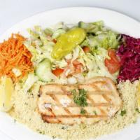 Grilled Salmon Plate · Gluten-free. Marinated fillet with extra-virgin olive oil, lemon & spices (fresh, never froz...