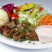 Shish Kebab (Lamb or Beef) · Herbed marinated lamb or beef cubes. GF