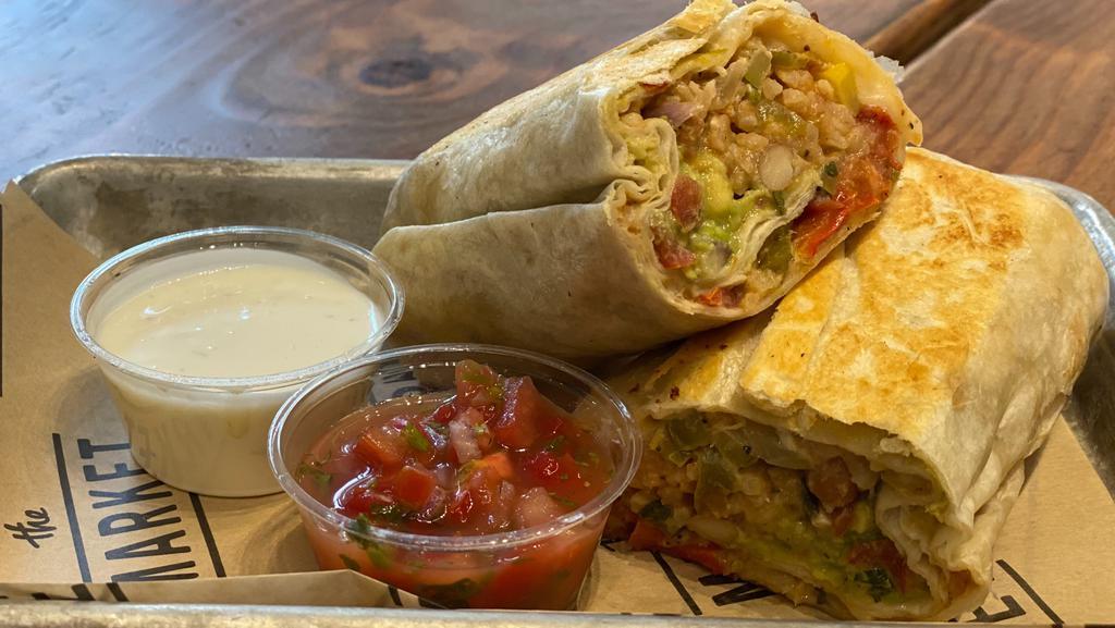 Burritos · Choice of meat or vegetables, pinto beans, rice, and pico de gallo.