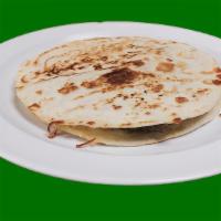 Quesadilla Sincronizada · Two flour tortillas with melted cheese, choice of meat and jalapeno peppers.