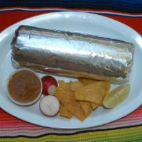 Regular Burrito · Includes, rice, whole pinto beans, choice of meat and pico de gallo salsa