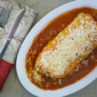 Wet Burrito · Choice of meat with rice, re-fried beans, sour cream, guacamole, pico de gallo salsa topped ...