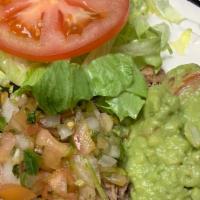 Supe Burrito Bowl · Whole pinto beans, rice, meat, topped with lettuce, cheese, guacamole, pico de gallo, sour c...