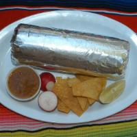 Los Gallos Shrimp Burrito · Choice of spinach or wheat tortilla. Whole pinto beans, rice, salsa, sour cream, guacamole, ...