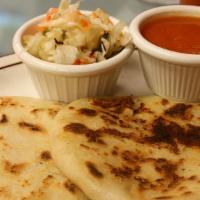 One Pupusa · Cheese filled masa stuffed with meat and/or beans that are grilled and typically served with...