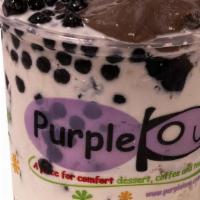 Purple Know Iced Milk With Caramel, Grass Jelly, And Boba · 