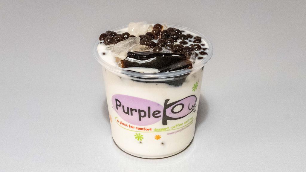 Purple Know Iced Milk With Grass Jelly And Boba · 