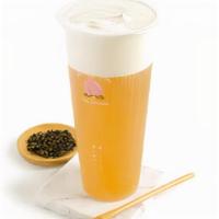 A5. Peach Oolong Tea · Topped with Salt Cheese Creamer. Our Cheese Creamer made with organic milk(B6 Without Creamer)