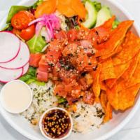 Poke Bowl · Only the freshest tuna poke, seasoned rice, chips and greens.

*Poki Sauce is Spicy and come...