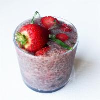 Strawberry Lemon Basil Chia Pudding · Chia seeds soaked overnight in oat milk and sweetened with raw cane sugar. (Gluten-free, veg...