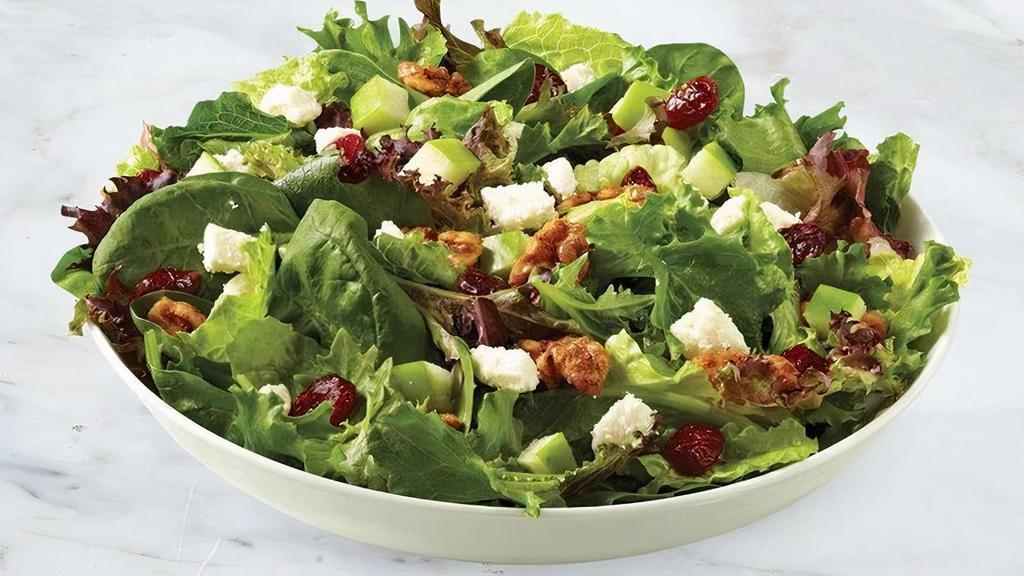 Spring Salad · Granny Smith apples, spiced walnuts, dried cranberries, feta cheese, Spring mix, balsamic vinaigrette.