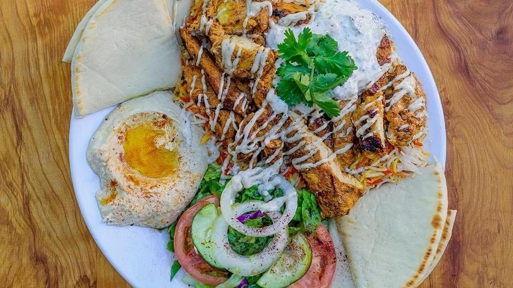 Chicken Platter · CHicken, Salad, Rice, Tzatziki, Hummus, Pita Bread