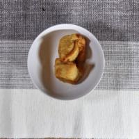 Veg Samosas (2 Pcs) · Crisp patties stuffed with potatoes and green peas, served with mint and tamarind sauce (min...