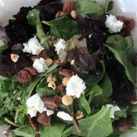 Dinah's Salad · mixed greens, bacon, goat cheese, roasted grapes, hazelnut, sherry vinaigrette