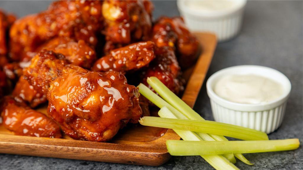 Blazin' Buffalo Wings · Buffalo flavored chicken wings! Served with Ranch.