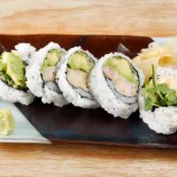 Shrimp Tenpura Roll · 5pc., deep fried shrimp, avocado, cucumber, kaiware sprouts