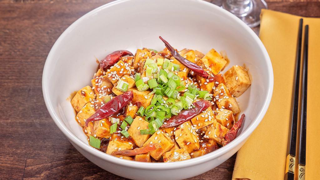 Ma Po Tofu · Diced tofu, green onion and sesame seeds	in Szechuan spicy sauce