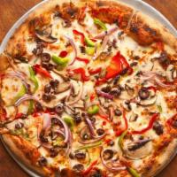 Classic Veggie · Bell peppers, red onions, black olives, mushrooms, mozzarella and marinara.