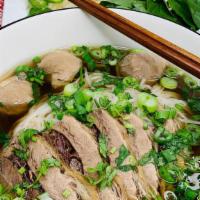 Combination Pho · Combination Pho with brisket, and meatballs chopped cilantro, green onions, bean sprouts, Th...