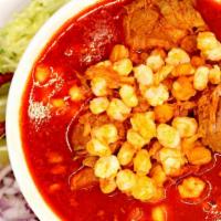 pozole de puerco(pork soup) · pork soup with corn