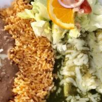 two  enchiladas red or green suce · meat optional
chicken,cheese,shredded beef