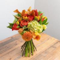 Fall Themed Wrapped Bouquet · Our Fall Bouquet bring seasonal colors, warmth and scents to your home. This Item is availab...
