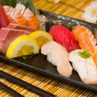 Oishi Combo · Chef’s choice of 6 pc sashimi & 6 pc nigiri, Served with miso soup
