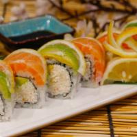 49er Roll · California roll with fresh salmon and lemon on top. 8 pc