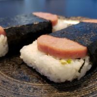 Spam Musubi · 2 pieces of Spam Musubi. Seto Fumi Furikake. Unagi Sauce.