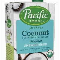 Unsweetened Coconut Plant-Based Beverage, 32 fl oz · 32 fl oz carton of Pacific Foods Organic Coconut Unsweetened Original Plant-Based Beverage.