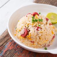 Chinese Sausage Fried Rice · Delicious and authentic rice topped with delicious chicken sausage.