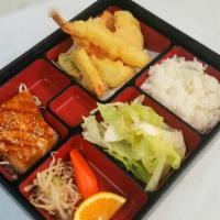 Tempura Bento - 2 items · Choice of two item. Comes with salad and rice.