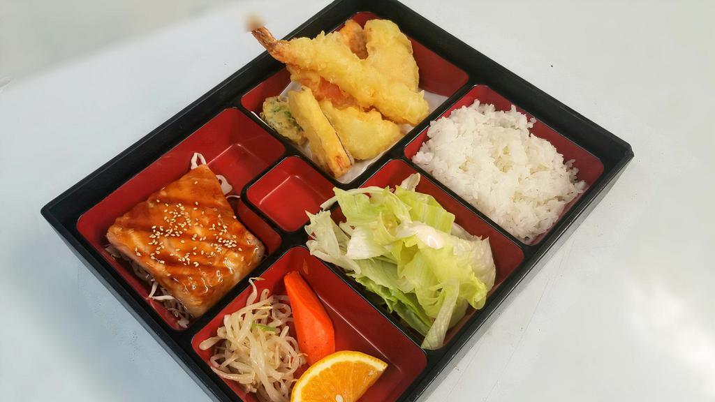 Tempura Bento - 2 items · Choice of two item. Comes with salad and rice.