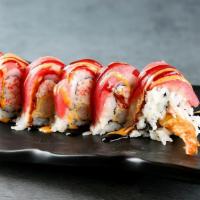 Y26. Golden Gate Roll · Tempura shrimp & crab meat top fresh tuna