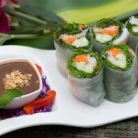 Garden Rolls · Fresh spring rolls with shrimp or tofu, vegetables and rice noodle; served with our exclusiv...