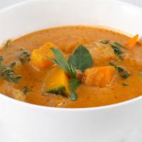 Pumpkin Curry · Kabocha squash, bell pepper and basil in a red curry sauce.