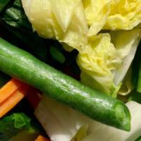Steamed Mixed Vegetables  · chinese broccoli, green beans, carrots, napa cabbage, and spinach