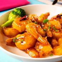 Spicy Szechuan Prawns · Marinated and stir fried.